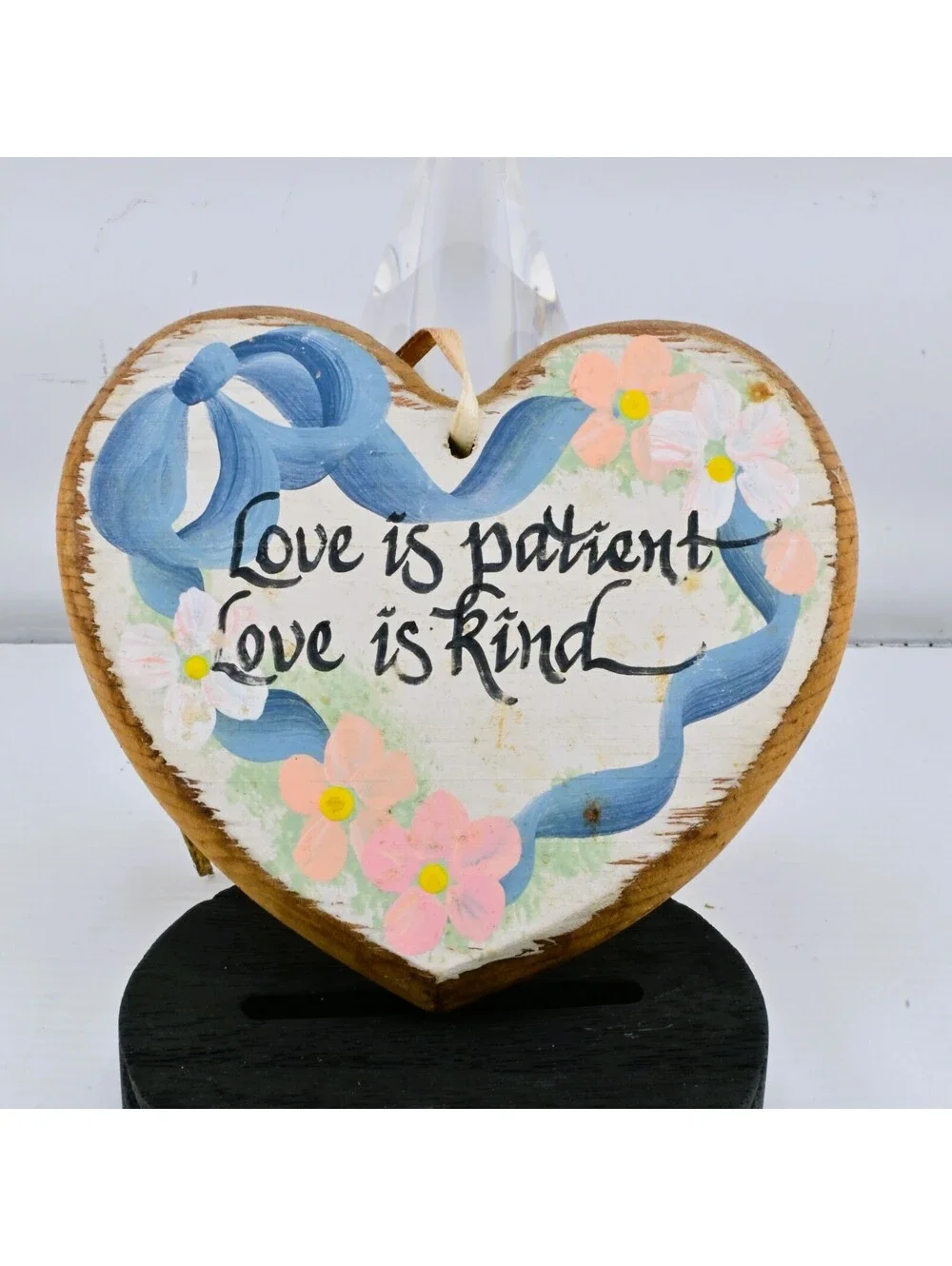 Vintage Hand Paninted Wooden Heart Sign Love is Patient Love is Kind